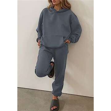 PAODIKUAI Women 2 Piece Outfits Hoodie Sweatsuits Set Sweatpants Long Sleeve Sweatshirt Matching Joggers Tracksuit Sets(gray blue,M)