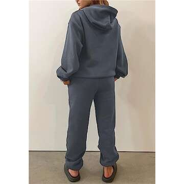 PAODIKUAI Women 2 Piece Outfits Hoodie Sweatsuits Set Sweatpants Long Sleeve Sweatshirt Matching Joggers Tracksuit Sets(gray blue,M)