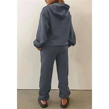 PAODIKUAI Women 2 Piece Outfits Hoodie Sweatsuits Set Sweatpants Long Sleeve Sweatshirt Matching Joggers Tracksuit Sets(gray blue,M)