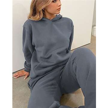 PAODIKUAI Women 2 Piece Outfits Hoodie Sweatsuits Set Sweatpants Long Sleeve Sweatshirt Matching Joggers Tracksuit Sets(gray blue,M)