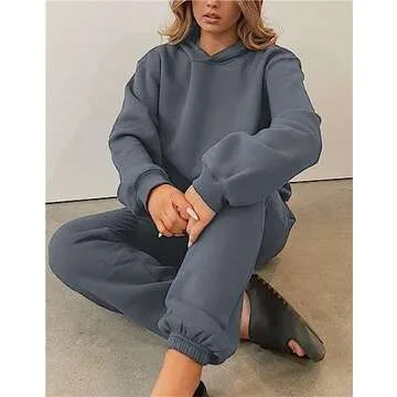 PAODIKUAI Women 2 Piece Outfits Hoodie Sweatsuits Set Sweatpants Long Sleeve Sweatshirt Matching Joggers Tracksuit Sets(gray blue,M)
