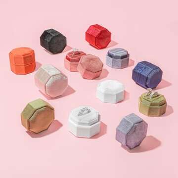 BLUTETE Velvet 3 Slots Jewelry Ring Box Engagement Wedding Box Keepsake Box Bridal Photo Ring Triple Slots Octagon (Champagne)