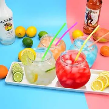 Flat-Sided Fishbowl Party Cups – 4-Pack (22 oz) – Durable Plastic, Fun Fishbowl Design for Cocktails, Mocktails, & Parties – Perfect for Indoor/Outdoor Events, BBQs, and Unique Party Favors