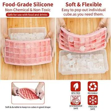 Food-grade Silicone Ice Cube Tray with Lid and Storage Bin for Freezer, Easy-Release 36 Small Nugget Ice Tray with Spill-Resistant Cover&Bucket, Flexible Ice Cube Molds with Ice Container, Scoop Cover