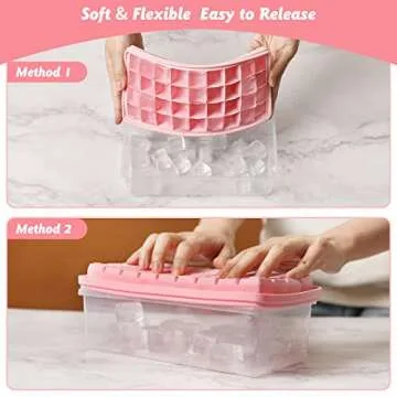 Food-grade Silicone Ice Cube Tray with Lid and Storage Bin for Freezer, Easy-Release 36 Small Nugget Ice Tray with Spill-Resistant Cover&Bucket, Flexible Ice Cube Molds with Ice Container, Scoop Cover