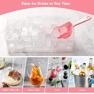 Food-grade Silicone Ice Cube Tray with Lid and Storage Bin for Freezer, Easy-Release 36 Small Nugget Ice Tray with Spill-Resistant Cover&Bucket, Flexible Ice Cube Molds with Ice Container, Scoop Cover