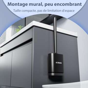 ASOBEAGE Deep Cleaner Toilet Brush: Toilet Brush with No-Slip Long Plastic Handle and Flexible Bristles, Quick Drying Holder Set for Bathroom（Black）