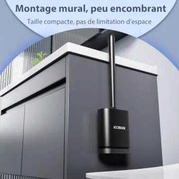 ASOBEAGE Deep Cleaner Toilet Brush: Toilet Brush with No-Slip Long Plastic Handle and Flexible Bristles, Quick Drying Holder Set for Bathroom（Black）