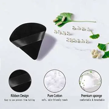 10 Pieces Powder Puff Face Triangle Soft Velour Makeup Puff for Loose Powder Soft Body Cosmetic Foundation Sponge Mineral Powder Wet Dry Makeup Tool with Strap - Black/White