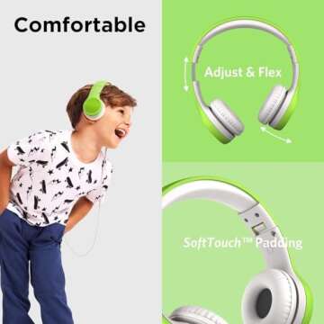 LilGadgets Connect+ Style On-Ear Kids Headphones with Microphone - SharePort Technology, SoftTouch P...