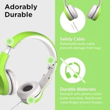LilGadgets Connect+ Style On-Ear Kids Headphones with Microphone - SharePort Technology, SoftTouch Padding, Detachable Cable, Noise Reduction, Durable & Adjustable - Green