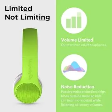 LilGadgets Connect+ Style On-Ear Kids Headphones with Microphone - SharePort Technology, SoftTouch Padding, Detachable Cable, Noise Reduction, Durable & Adjustable - Green