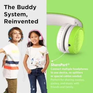 LilGadgets Connect+ Style On-Ear Kids Headphones with Microphone - SharePort Technology, SoftTouch Padding, Detachable Cable, Noise Reduction, Durable & Adjustable - Green