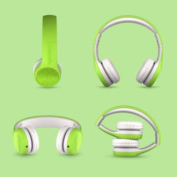 LilGadgets Connect+ Style On-Ear Kids Headphones with Microphone - SharePort Technology, SoftTouch Padding, Detachable Cable, Noise Reduction, Durable & Adjustable - Green