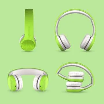 LilGadgets Connect+ Style On-Ear Kids Headphones with Microphone - SharePort Technology, SoftTouch Padding, Detachable Cable, Noise Reduction, Durable & Adjustable - Green