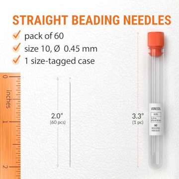 VONEEDL 60 Straight Beading Needles with Convenient Storage Tube Size 10-0.45mm (0.017in) Extra Fine...