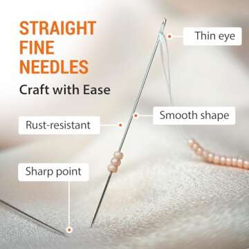 VONEEDL 60 Straight Beading Needles with Convenient Storage Tube Size 10-0.45mm (0.017in) Extra Fine Seed Beads Needles - Perfect Bead and Sequin Embroidery, Jewelry Making, Crafting, and DIY