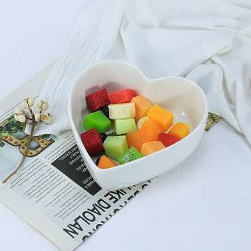 WAIT FLY 2pcs Heart-Shaped Bowls for Salad Soup Snack Dessert Household Cooking Bowls for Home Kitchen, White