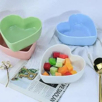 WAIT FLY 2pcs Heart-Shaped Bowls for Salad Soup Snack Dessert Household Cooking Bowls for Home Kitchen, White