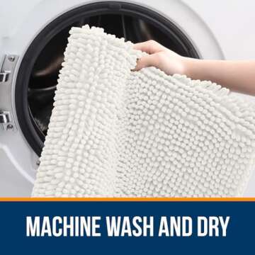 OLANLY Bathroom Rugs 59x20, Extra Soft Absorbent Chenille Bath Rugs, Rubber Backing Quick Dry, Machine Washable Bath Mats for Bathroom Floor, Tub and Shower, Home Decor Accessories, Ivory