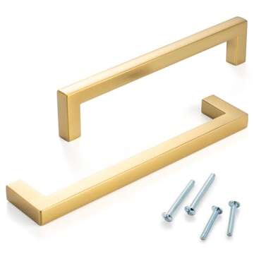 ASKANO 5 Inch Hole Centers, Brushed Gold Square Bar Kitchen Cabinet Pull Handle ZP2201 | Pack of 10, Solid Hardware for Drawer, Dresser, Bathroom, Vanity, Furniture Door, Cupboard, Bedroom, 5"