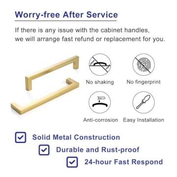 ASKANO 5 Inch Hole Centers, Brushed Gold Square Bar Kitchen Cabinet Pull Handle ZP2201 | Pack of 10, Solid Hardware for Drawer, Dresser, Bathroom, Vanity, Furniture Door, Cupboard, Bedroom, 5"