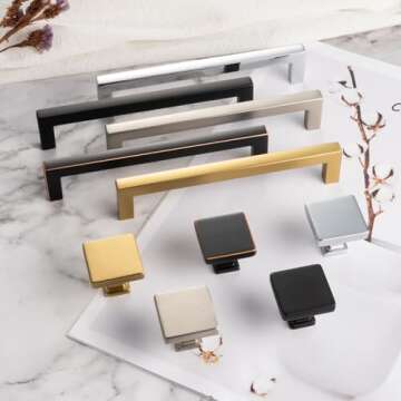 ASKANO 5 Inch Hole Centers, Brushed Gold Square Bar Kitchen Cabinet Pull Handle ZP2201 | Pack of 10, Solid Hardware for Drawer, Dresser, Bathroom, Vanity, Furniture Door, Cupboard, Bedroom, 5"