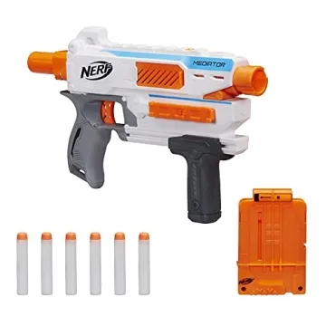 NERF Modulus Mediator Blaster - Fires 6 Darts in Row, Pump Action, Slam Fire, Includes 6-Dart Clip a...