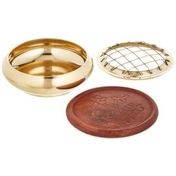 Accessories - Brass Burners Screen Charcoal Incense Burner 3" Diameter with Wooden Coaster