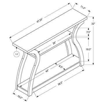 Monarch Specialties , Hall Console, Accent Table, Dark Taupe, 47"L