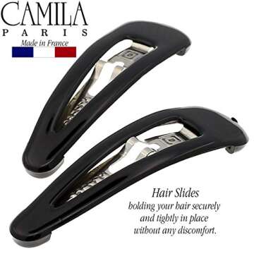 Camila Paris AD87/2 French Hair Barrettes Clips, Snap Hair Slides Clic Clac for Women, Styling Girls Side Slide-in Metal Snap Pin Hair Accessories for Women. Strong Hold, No Slip Grip, Made in France