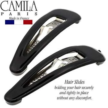 Camila Paris AD87/2 French Hair Barrettes Clips, Snap Hair Slides Clic Clac for Women, Styling Girls Side Slide-in Metal Snap Pin Hair Accessories for Women. Strong Hold, No Slip Grip, Made in France