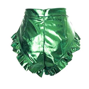 Women Sexy Shiny Metallic Shorts Y2k High Waist Ruffle Trim Shorts 90s Streetwear Bodycon Hot Pants for Night Out Clubwear (Green, Small)