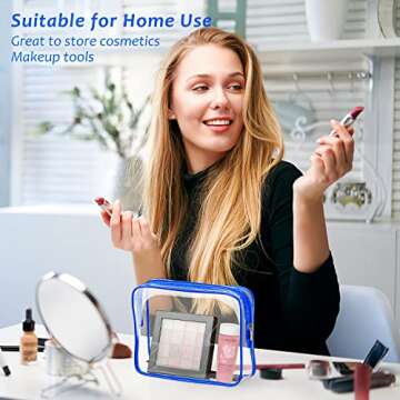 choshion 6pcs Clear Cosmetic Bags, TSA Approved Travel Toiletry Bag Set Transparent PVC Zipper Closure Cosmetic Bag Travel Essentials Makeup Bags Organization Blue