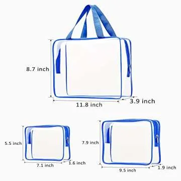 choshion 6pcs Clear Cosmetic Bags, TSA Approved Travel Toiletry Bag Set Transparent PVC Zipper Closure Cosmetic Bag Travel Essentials Makeup Bags Organization Blue