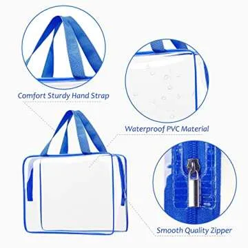 choshion 6pcs Clear Cosmetic Bags, TSA Approved Travel Toiletry Bag Set Transparent PVC Zipper Closure Cosmetic Bag Travel Essentials Makeup Bags Organization Blue