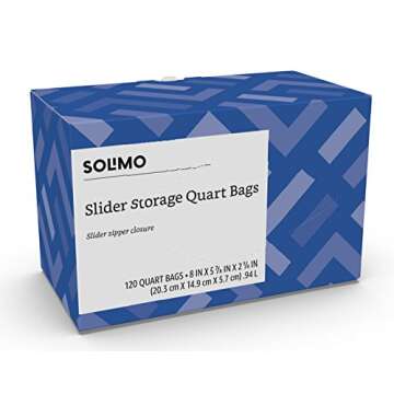 Amazon Brand - Solimo Slider Quart Food Storage Zipper Bags, 120 Count