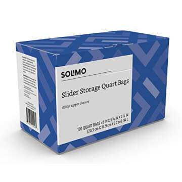 Amazon Brand - Solimo Slider Quart Food Storage Zipper Bags, 120 Count