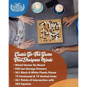 Go Game Set 12 Inch - Traditional Go Set with Pull-Out Storage Drawers, Portable Wood Veneer Goban, ...