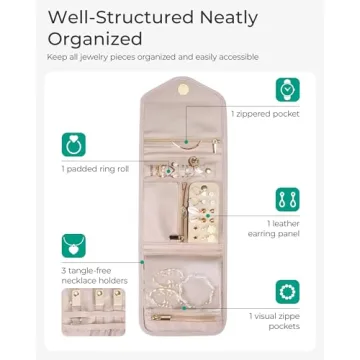 BAGSMART Pink Travel Jewelry Organizer Compact Foldable Case