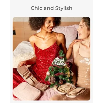 BAGSMART Pink Travel Jewelry Organizer Compact Foldable Case