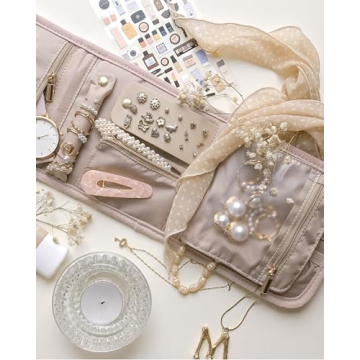 BAGSMART Pink Travel Jewelry Organizer Compact Foldable Case