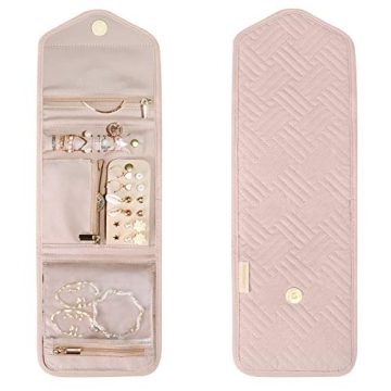 BAGSMART Pink Travel Jewelry Organizer Compact Foldable Case