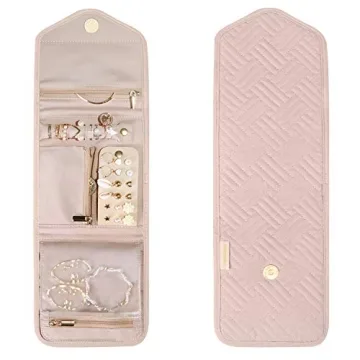 BAGSMART Pink Travel Jewelry Organizer Compact Foldable Case