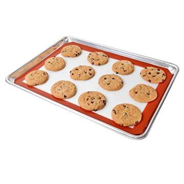 New Star Foodservice 38439 Commercial-Grade 18-Gauge Aluminum Sheet Pan/Bun Pan & Silicone Baking Mat Set, 13" L x 18" W x 1" H (Half Size)