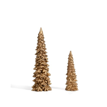 RM ROOMERS Small Gold Christmas Tree Figurines Set - 2 Pcs Decorative Holiday Decor