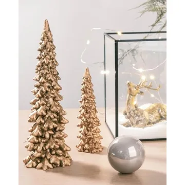 Small Gold Christmas Tree Figurines Set for Holidays
