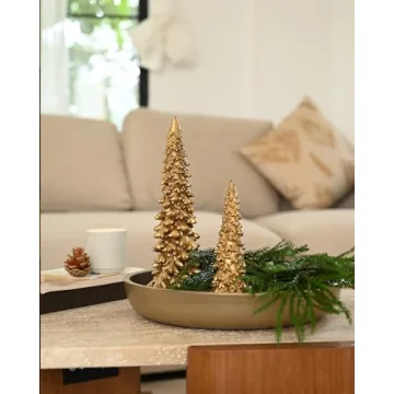 Small Gold Christmas Tree Figurines Set for Holidays