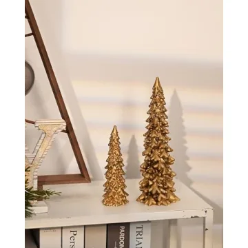 Small Gold Christmas Tree Figurines Set for Holidays