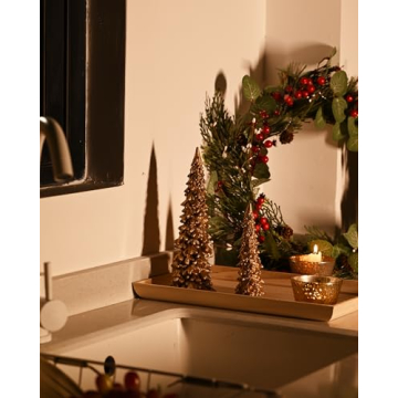 Small Gold Christmas Tree Figurines Set for Holidays